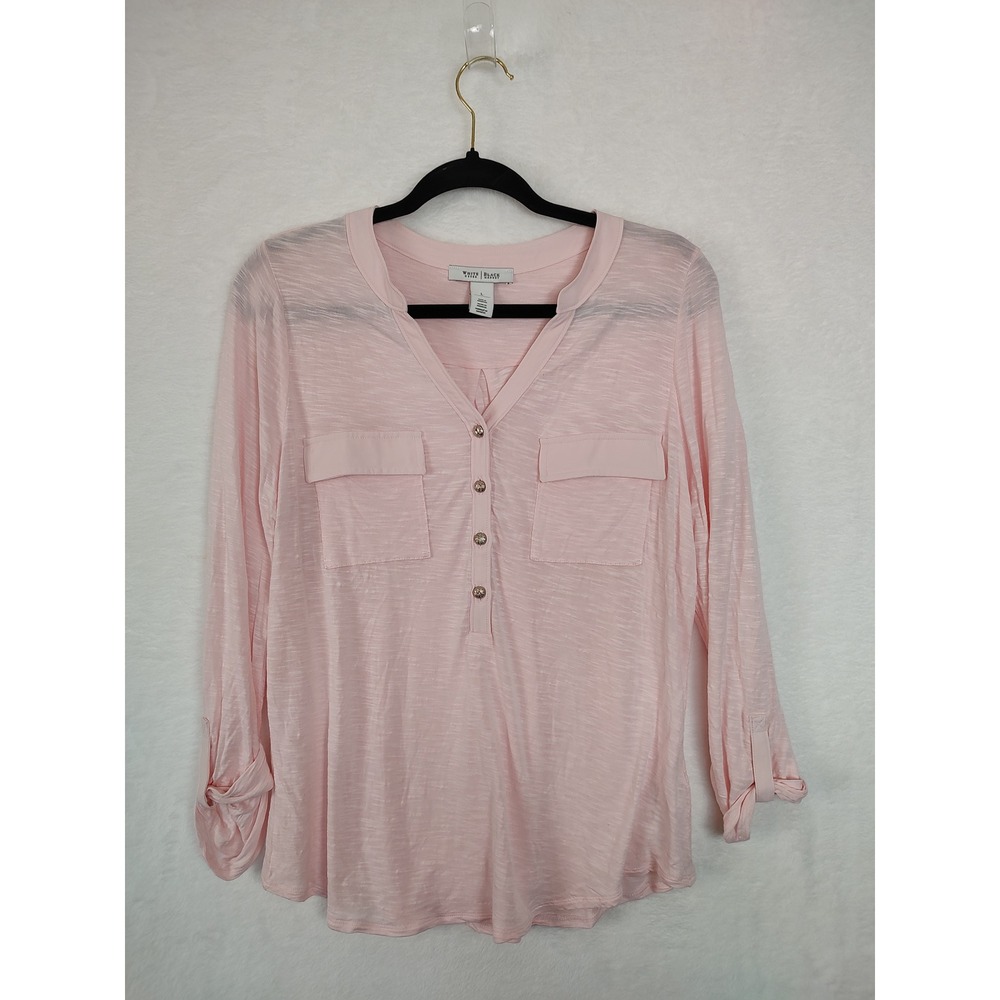 White House Black Market Light Pink Henley Blouse